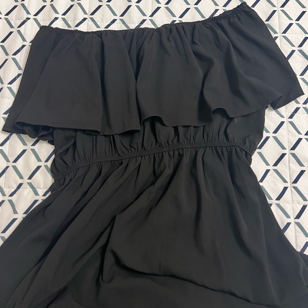 Ruffle Top Dress Black Size 1X Off the Shoulder Side Slit Elastic Waist - Picture 6 of 12